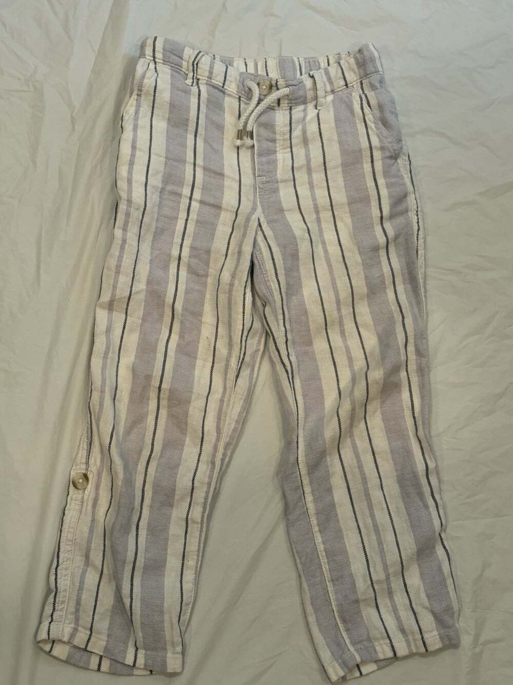 Gymboree Pants Boys Size S Grey Striped Linen Blend Elastic Waist Draw String